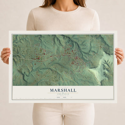 Map of Marshall, Arkansas, 12 x 18 inch unframed archival matte print