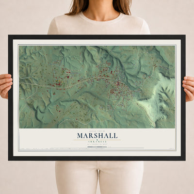Map of Marshall, Arkansas, 18 x 24 inch print in a black wood frame