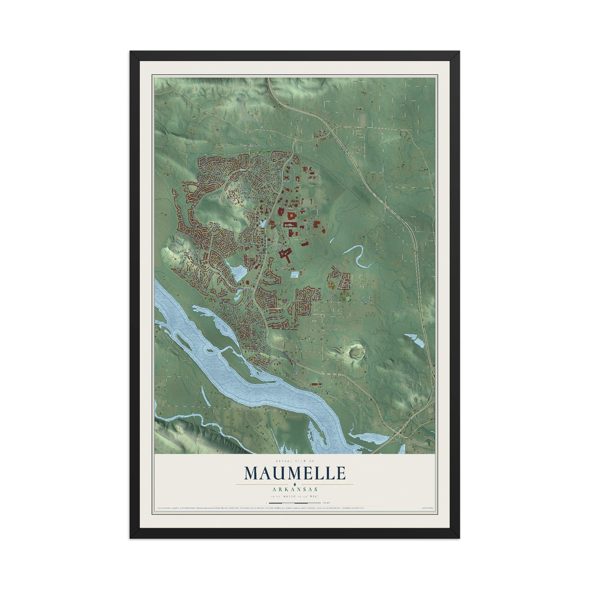 Map of Maumelle, Arkansas, 12 x 18 inch print in a black wood frame