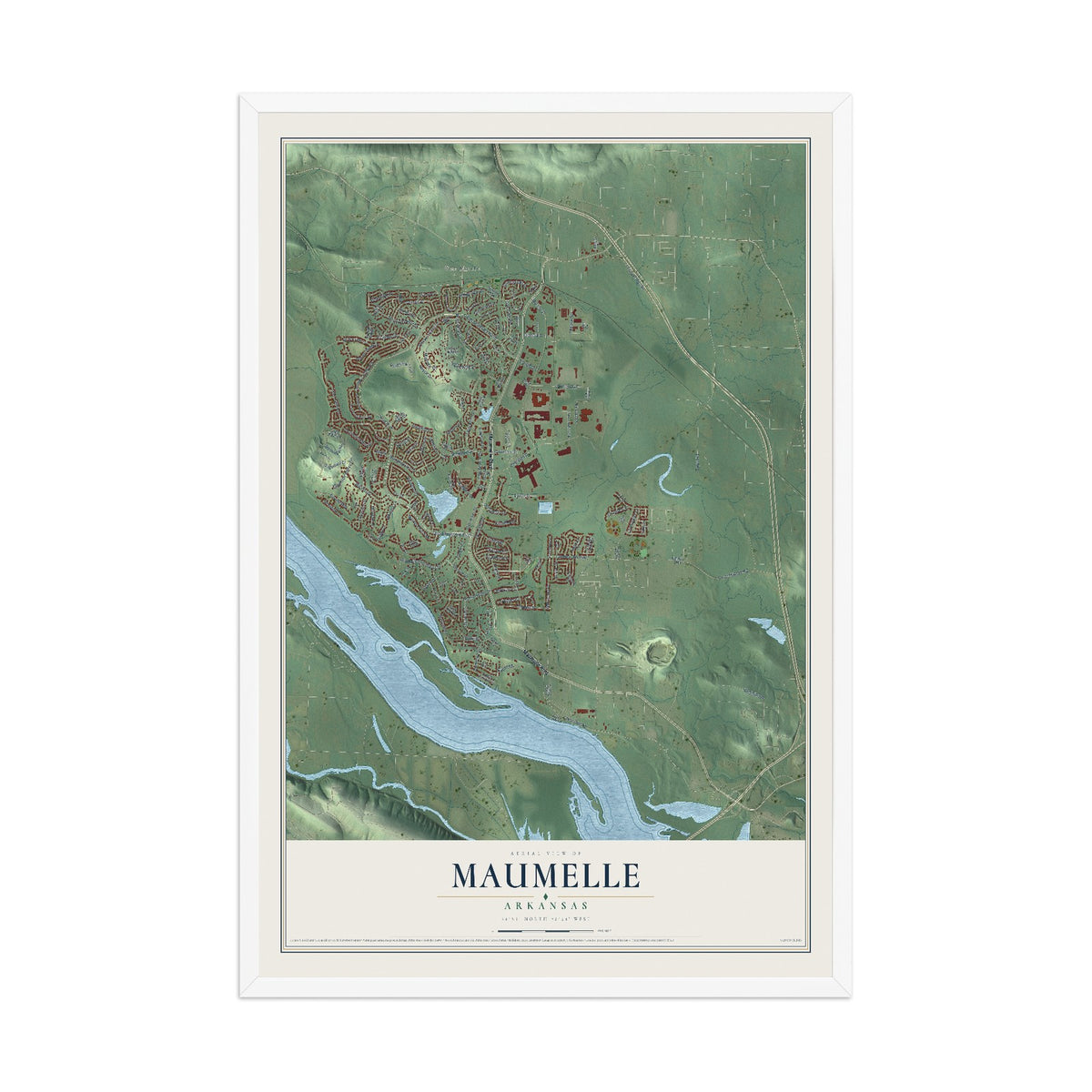 Map of Maumelle, Arkansas, 12 x 18 inch print in a white wood frame