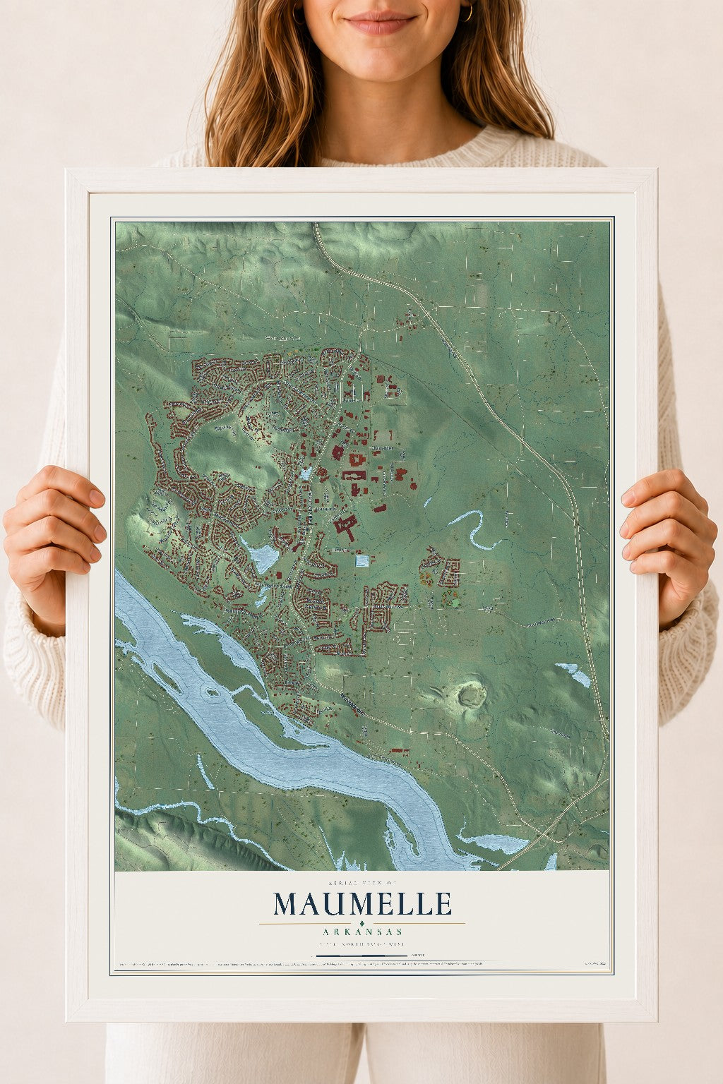 Map of Maumelle, Arkansas, 18 x 24 inch print in a white wood frame