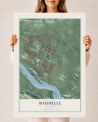 Map of Maumelle, Arkansas, 24 x 36 inch print in a white wood frame
