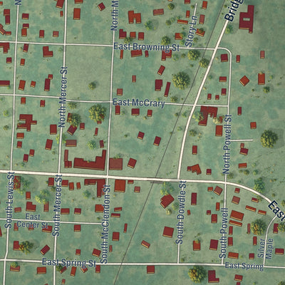 Close-up of the map of Mineral Springs, Arkansas print showing street and building detail