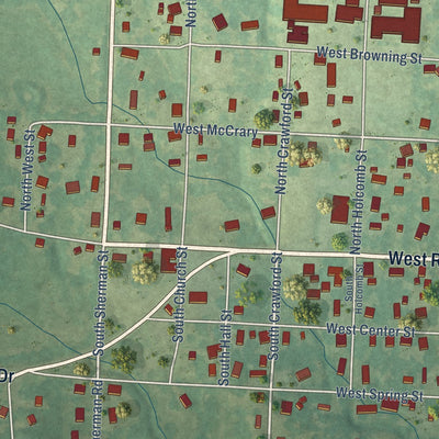 Second close-up of the map of Mineral Springs, Arkansas print showing more streets and buildings