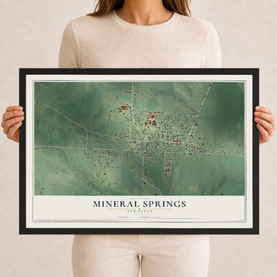 Map of Mineral Springs, Arkansas, 12 x 18 inch print in a black wood frame