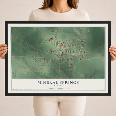 Map of Mineral Springs, Arkansas, 18 x 24 inch print in a black wood frame