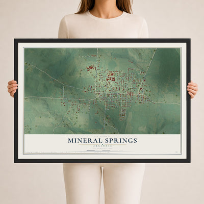 Map of Mineral Springs, Arkansas, 24 x 36 inch print in a black wood frame