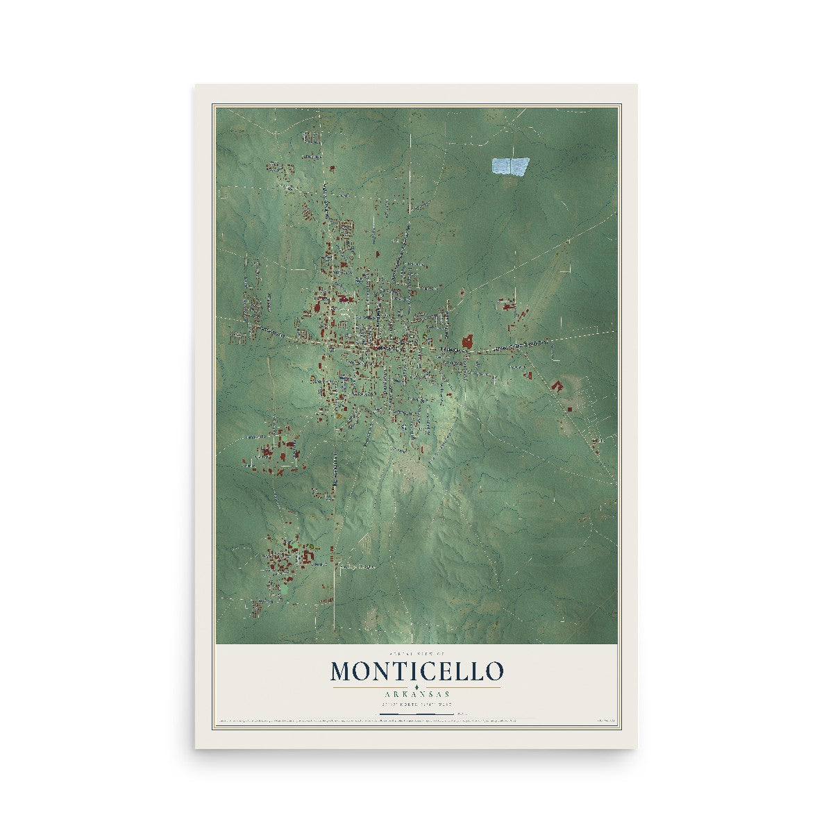Map of Monticello, Arkansas, 12 x 18 inch unframed archival matte print