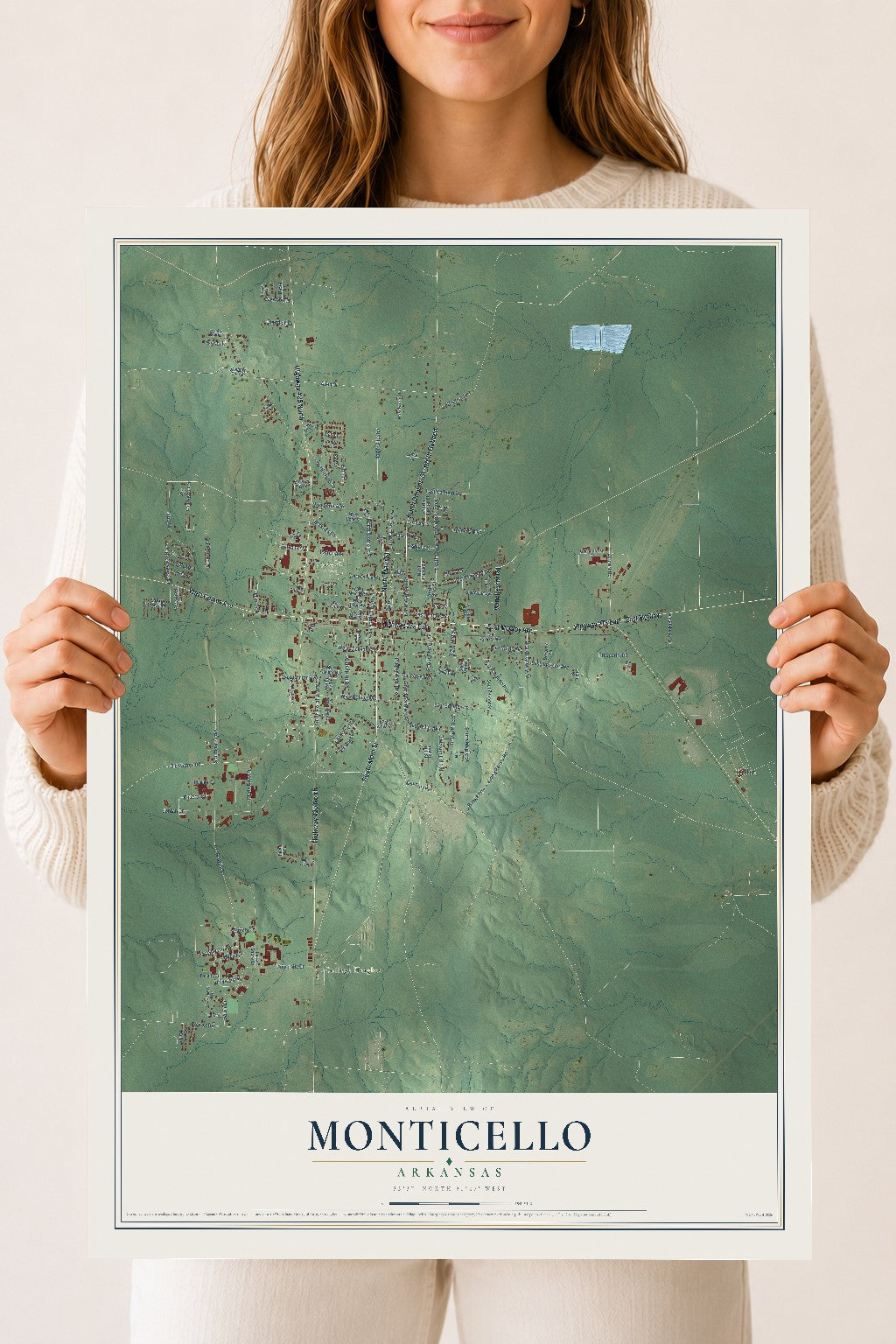 Map of Monticello, Arkansas, 18 x 24 inch unframed archival matte print