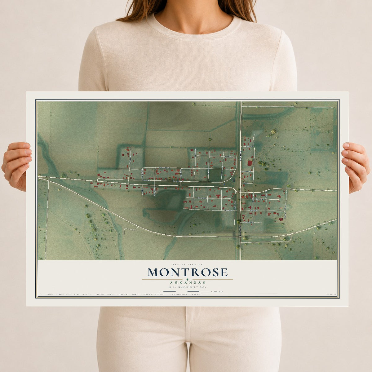 Map of Montrose, Arkansas, 12 x 18 inch unframed archival matte print