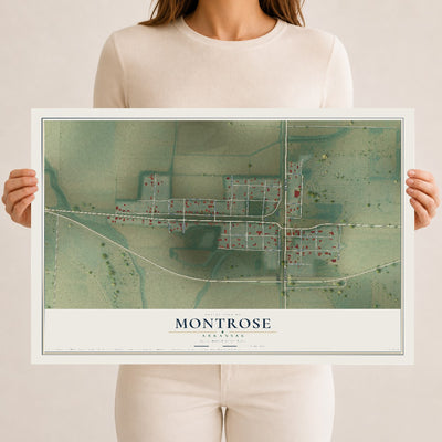 Map of Montrose, Arkansas, 12 x 18 inch unframed archival matte print