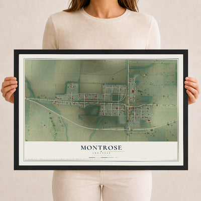Map of Montrose, Arkansas, 12 x 18 inch print in a black wood frame