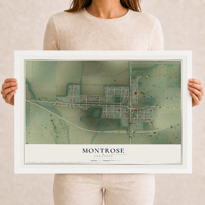 Map of Montrose, Arkansas, 12 x 18 inch print in a white wood frame