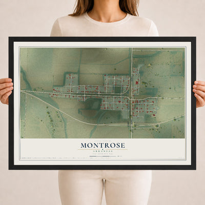 Map of Montrose, Arkansas, 18 x 24 inch print in a black wood frame