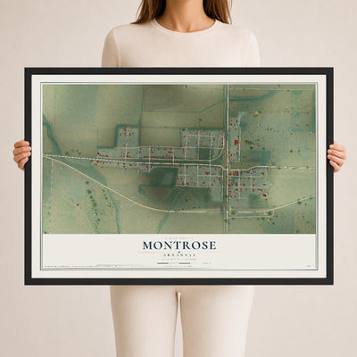 Map of Montrose, Arkansas, 24 x 36 inch print in a black wood frame
