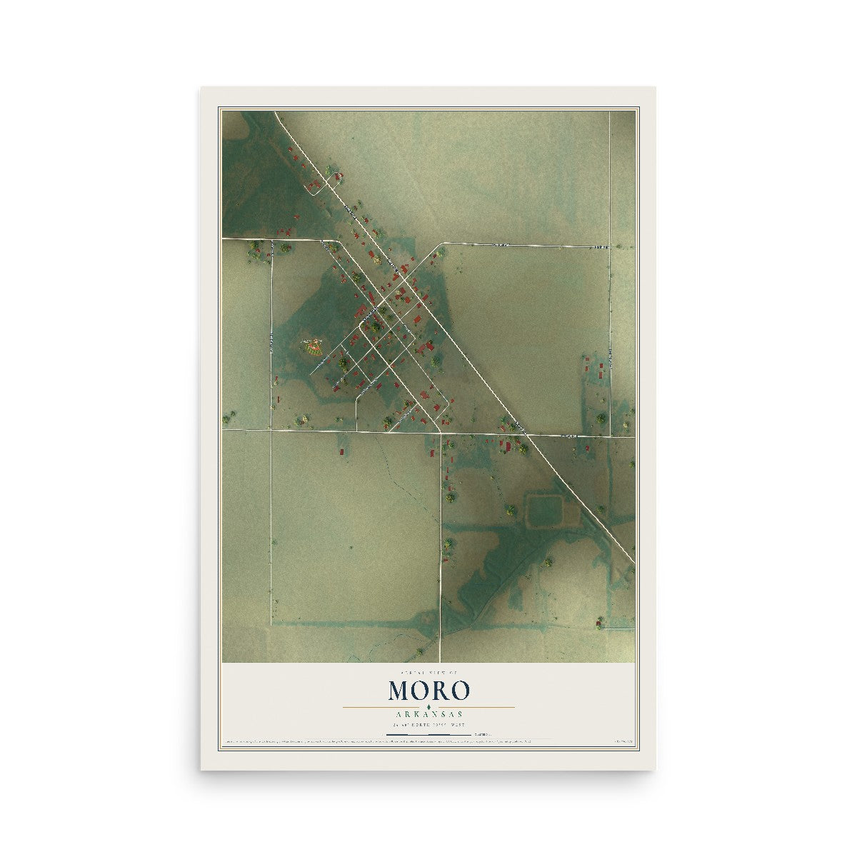 Map of Moro, Arkansas, 12 x 18 inch unframed archival matte print