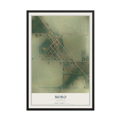 Map of Moro, Arkansas, 12 x 18 inch print in a black wood frame