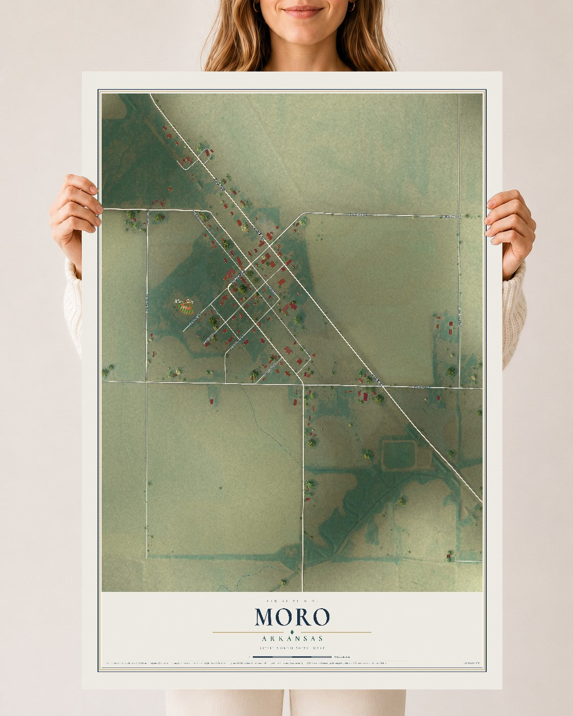 Map of Moro, Arkansas, 24 x 36 inch unframed archival matte print