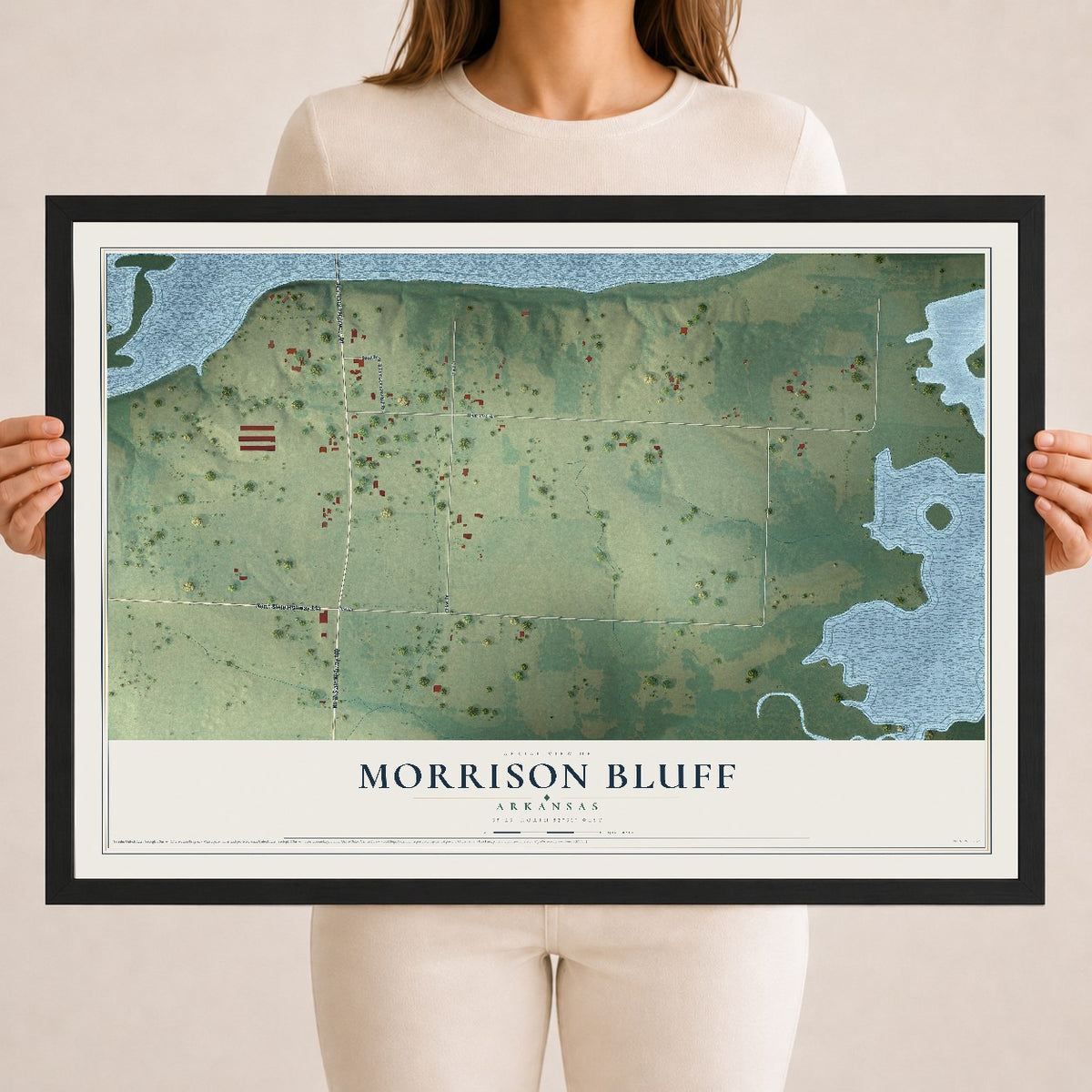 Map of Morrison Bluff, Arkansas, 18 x 24 inch print in a black wood frame