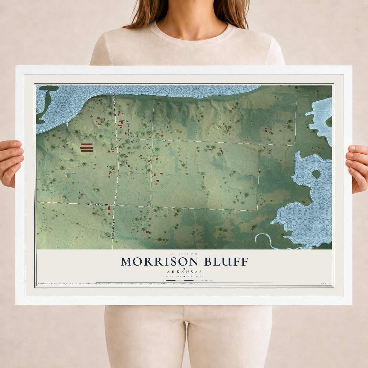 Map of Morrison Bluff, Arkansas, 18 x 24 inch print in a white wood frame