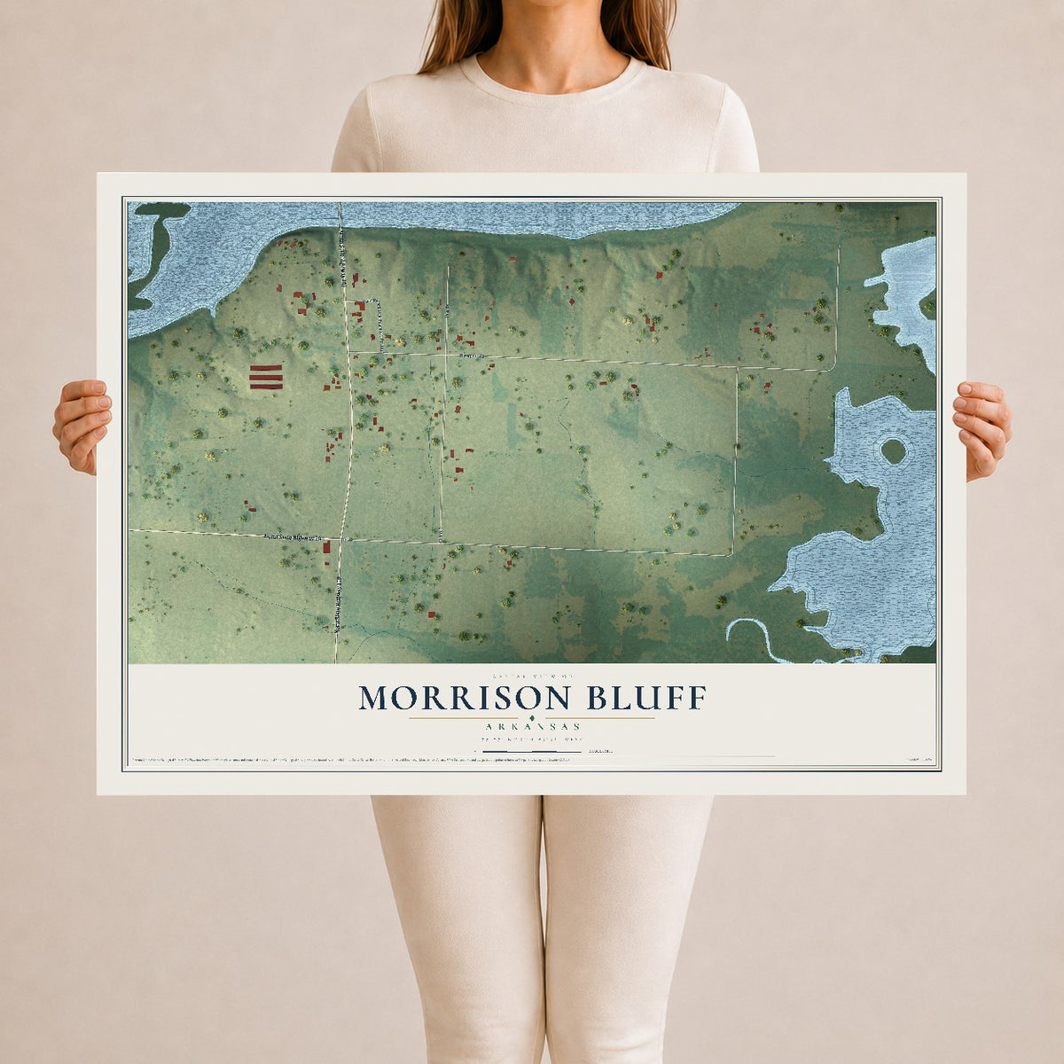 Map of Morrison Bluff, Arkansas, 24 x 36 inch unframed archival matte print