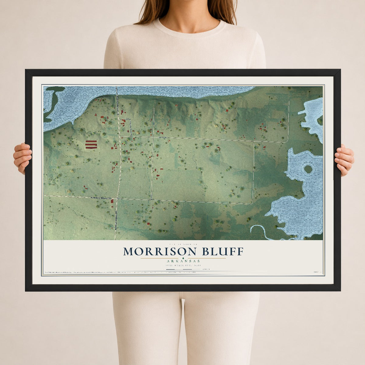 Map of Morrison Bluff, Arkansas, 24 x 36 inch print in a black wood frame
