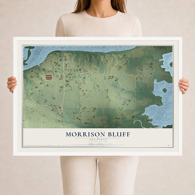 Map of Morrison Bluff, Arkansas, 24 x 36 inch print in a white wood frame