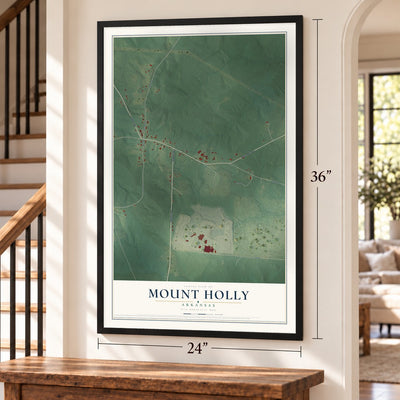 Mount Holly, Arkansas map, 24 x 36 inch print in a black frame by a staircase