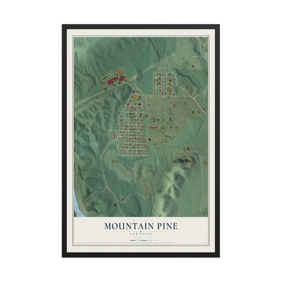 Map of Mountain Pine, Arkansas, 12 x 18 inch print in a black wood frame