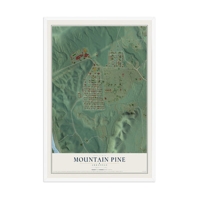 Map of Mountain Pine, Arkansas, 12 x 18 inch print in a white wood frame