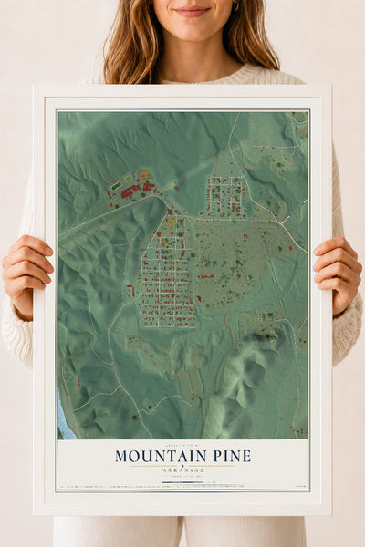 Map of Mountain Pine, Arkansas, 18 x 24 inch print in a white wood frame