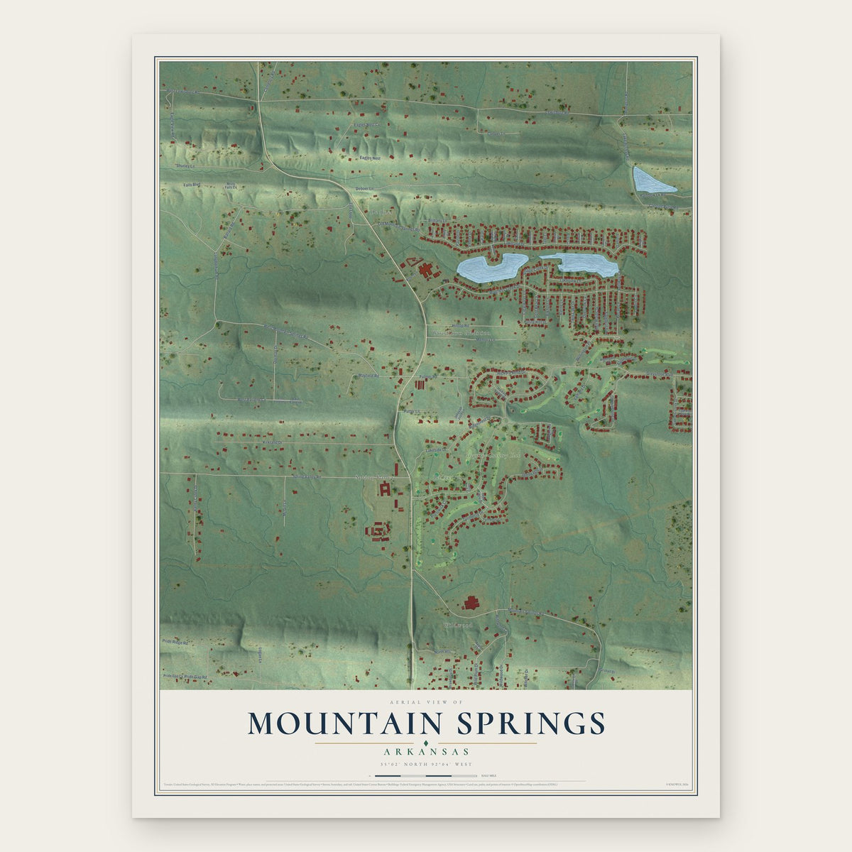 Mountain Springs, Arkansas map print, the full design
