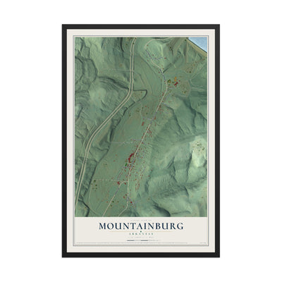 Map of Mountainburg, Arkansas, 12 x 18 inch print in a black wood frame