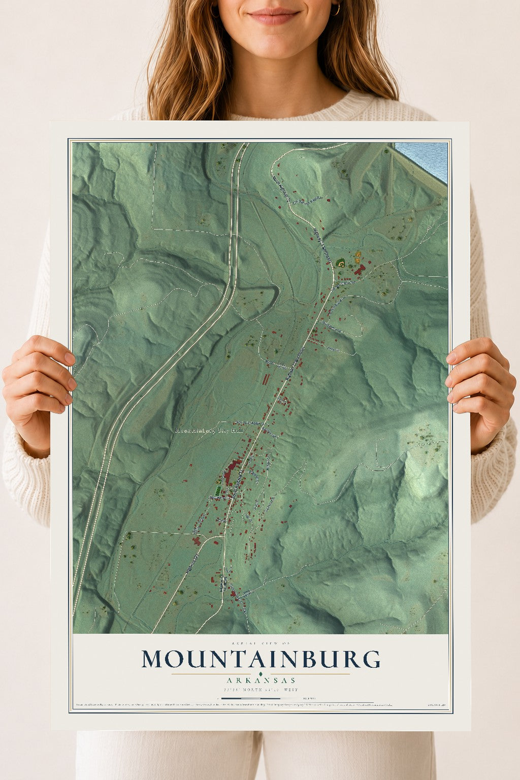 Map of Mountainburg, Arkansas, 18 x 24 inch unframed archival matte print