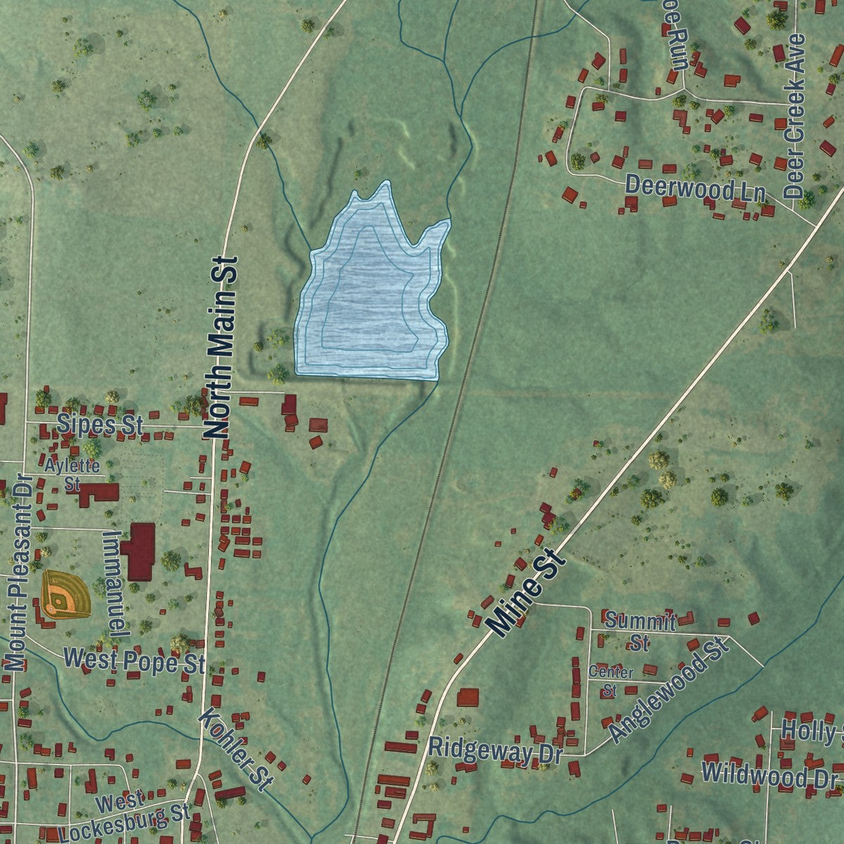 Second close-up of the map of Nashville, Arkansas print showing more streets and buildings