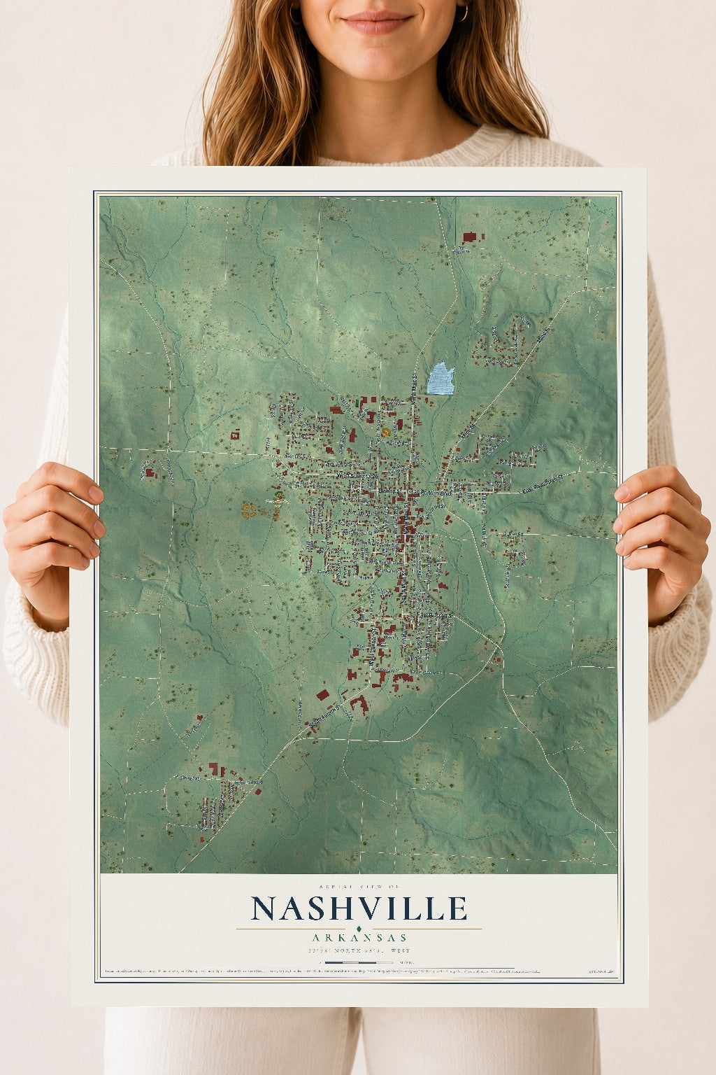 Map of Nashville, Arkansas, 18 x 24 inch unframed archival matte print