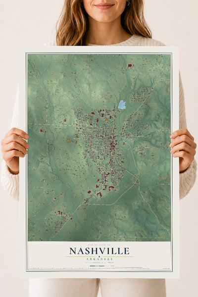 Map of Nashville, Arkansas, 18 x 24 inch unframed archival matte print