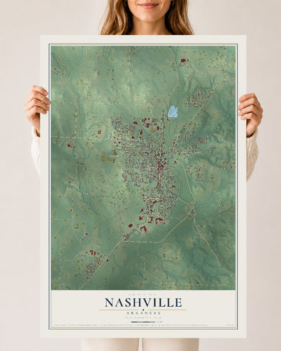 Map of Nashville, Arkansas, 24 x 36 inch unframed archival matte print
