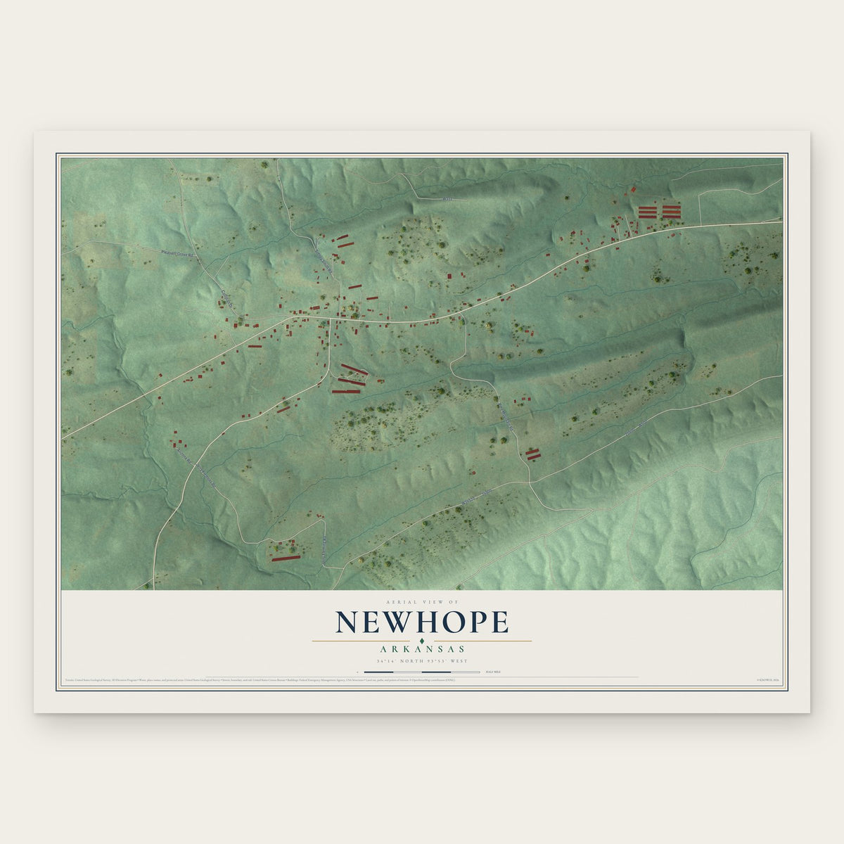 Newhope, Arkansas map print, the full design