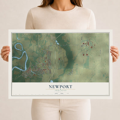 Map of Newport, Arkansas, 12 x 18 inch unframed archival matte print