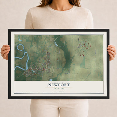 Map of Newport, Arkansas, 12 x 18 inch print in a black wood frame