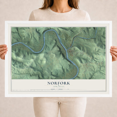 Map of Norfork, Arkansas, 18 x 24 inch print in a white wood frame