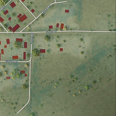 Second close-up of the map of O'Kean, Arkansas print showing more streets and buildings