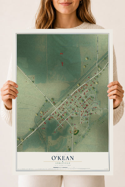 Map of O'Kean, Arkansas, 18 x 24 inch unframed archival matte print
