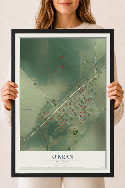 Map of O'Kean, Arkansas, 18 x 24 inch print in a black wood frame