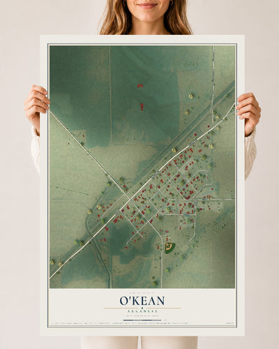 Map of O'Kean, Arkansas, 24 x 36 inch unframed archival matte print