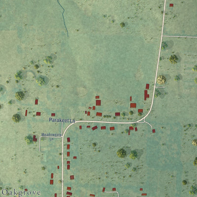 Second close-up of the map of Oak Grove, Arkansas print showing more streets and buildings