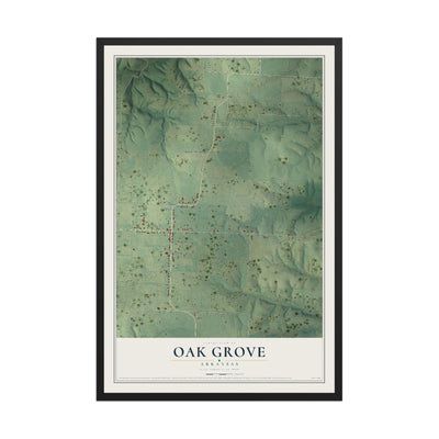 Map of Oak Grove, Arkansas, 12 x 18 inch print in a black wood frame