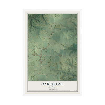 Map of Oak Grove, Arkansas, 12 x 18 inch print in a white wood frame
