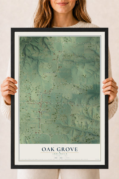 Map of Oak Grove, Arkansas, 18 x 24 inch print in a black wood frame